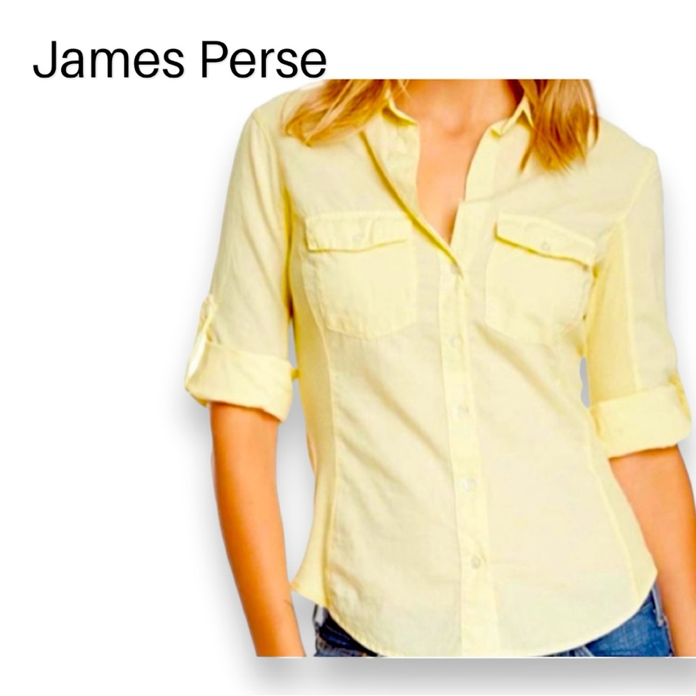 James Perse yellow Contrast Ribbed Button Down Shirt size1 aka the “Bella” shirt